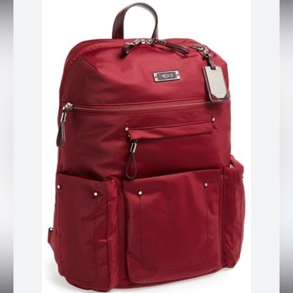 Tumi- Burgundy Red Voyageur Calais Nylon Computer Commuter Backpack - Picture 2 of 6